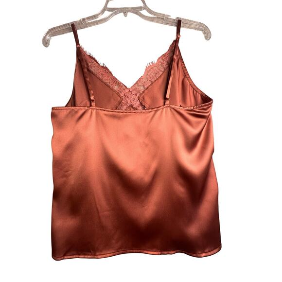 Elegant Lace Trim Satin Blouse - Rust - Picture 7 of 16